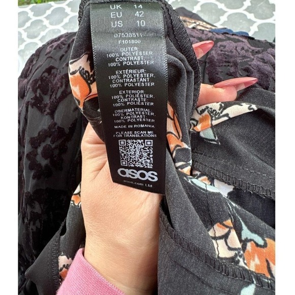 NWT ASOS Romper Women US 10 Black Floral Wide Leg Crop Wrap Boho Cottage Fairy - Picture 6 of 8